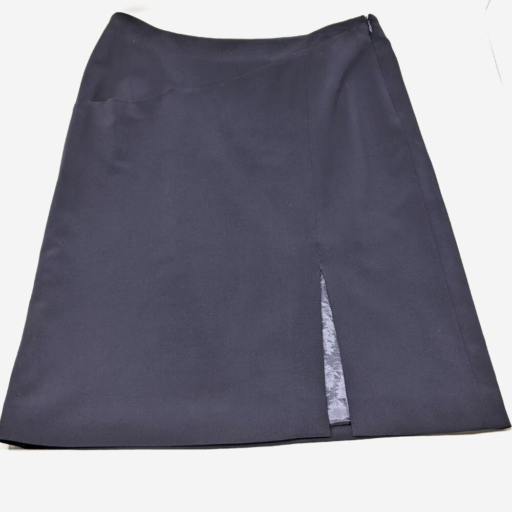 Giorgio Armani Black A-line Skirt Offset slit Sz 42 / 6  Unique details Italy